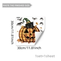 Halloween static window sticker with black cat in pumpkin and wizard hat decor - Black Cat Pumpkin Bat Style (D20121) / 30cm x 30cm