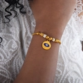 Goldenes Perlenarmband mit Evil Eye Anhänger und Zirkonia Akzenten am Handgelenk - Rund Blau Böser Blick Stil (E456-Blau Tropf Gold)