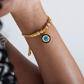 18K vergoldetes Titanperlenarmband mit Evil Eye und Herzanhänger am Handgelenk - Schwarzer Rand Böser Blick Stil (E458-Schwarz Tropf Gold)