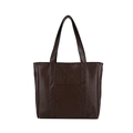 Dark brown faux leather tote bag with vintage texture and front pocket for women - Brown