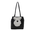 Grand sac cabas noir avec motif schnauzer en peluche blanche et longues poignées - Noir