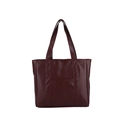 Minimalist burgundy faux leather tote bag with vertical stitching and long shoulder straps - Burgundy