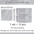 Size chart showing 12-piece marble pattern tile stickers each measuring 20x20 cm - Gray Modern Marble Pattern (ACZ20001)