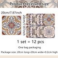 Detailed specs of 20x20cm mandala retro tile stickers with vintage geometric patterns - Mediterranean Blue Orange Tile (ACZ20003)