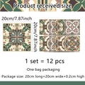 Set de 12 pegatinas de azulejos mandala vintage 20x20cm para decorar cocina y balcón - Patrón Bohemio Verde Marrón (ACZ20014)
