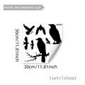 Detail of Halloween window sticker showing black crow, bats and dry branch silhouette - Crow And Bat Style (D20094)