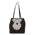 Sac fourre-tout marron foncé avec décoration de tête de chien en peluche blanche - Marron