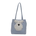 Hellblaue große Shopper-Tasche mit süßem weißen Plüsch-Hundegesicht aus Kunstfell - Blau