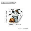 Halloween window sticker featuring ghost in witch hat with pumpkin and bats, 30cm square size - Little Ghost with Witch Hat Style (D20118) / 30x30cm*1pc