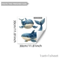 Detailed view of watercolor blue whale wall stickers with 30x30cm size specifications - Watercolor Whale Style(YCL20004)