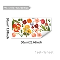 Detailoverzicht van bloemenmuursticker met tulpenillustraties en afmetingen - Aquarel Gemengde Bloemen Stijl (M18960)