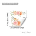 Muursticker met aquarel roze roos en groene bladeren voor decoratie van 30x30cm - Roze-Oranje Roos Stijl (M18983)