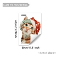 Christmas cat static window sticker with watercolor kitten wearing a red Santa hat - Orange Cat Style (D20133) / 1 Piece (30x40cm)