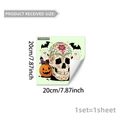 Plan détaillé des dimensions du sticker Halloween 20cm avec motifs fantôme et crâne - Crâne de Sucre Coloré Et Château (YCG20044) / 20x20cm