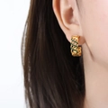 Vintage gold hoop earring with hollow grid texture and inlaid green crystals for women - Gold With Green Cubic Zirconia (F942)