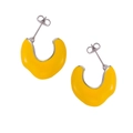 Minimalist wavy C-shaped earrings with bright yellow enamel finish and silver metal edges - Yellow Enamel Steel Tone C-Shaped Earrings