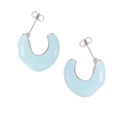 Light blue C-shaped enamel earrings with silver-tone base and butterfly backings - Light Blue Enamel Steel Color C-Shaped Earrings (F915)