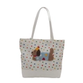 Minimalistische weiße Tragetasche mit bunten Punkten und süßer Hunde-Stickerei - Weiß