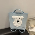 Borsa tote azzurra con toppa a forma di Schnauzer in peluche bianco e tracolla - Blu