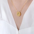 Minimalist gold-plated stainless steel necklace with a hollow 'Fu' character pendant - Gold Necklace - 40+5cm