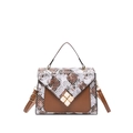 Bruine handtas met slangenpatroon en een decoratieve witte ruitvormige gesp - Bruin