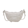 Minimalist white croissant shoulder bag with sleek vertical stitching and knotted strap details - White