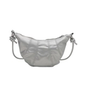 Chic silver croissant bag with pleated synthetic leather and knotted shoulder strap - Silver
