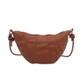 Quilted caramel croissant bag with knotted shoulder strap and silver metal hardware - Brown