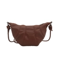 Minimalist dark brown dumpling shoulder bag with leather texture and knot detail - Brown