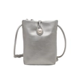 Mini silver metallic phone bag with pearl closure and slender shoulder strap - Silver