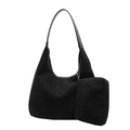 Sac hobo noir en daim synthétique avec mini pochette assortie et boucle métallique chic - Noir