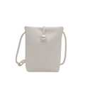 Mini cream white crossbody phone bag with elegant pearl closure and thin strap - White
