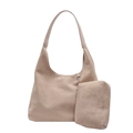 Sac hobo en daim beige avec petite pochette assortie et large bandoulière souple - Blanc