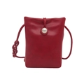 Chic red mini crossbody phone bag with pearl buckle and braided strap detail - Red