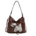Bruine PU-lederen schoudertas met schattige witte pluche puppy-borduring voor dames - Bruin