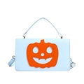 Bolso bandolera azul claro con cara de calabaza de Halloween naranja y herrajes dorados - Azul