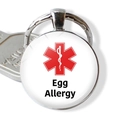 Egg Allergy medical alert keychain with red Star of Life symbol on silver metal pendant - Egg Allergy