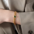 Vintage gouden Cubaanse schakelarmband met vierkante smaragdgroene zirkoon en verstelbare ketting - Gouden Vierkante Zirkoon Armband - 15+5cm