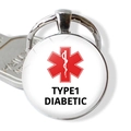 Round medical alert keychain featuring red Star of Life and Type 1 Diabetic text - Type 1 Diabetic