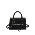 Borsa tote retrò in pelle stropicciata nera con zip dorata e tracolla rimovibile - Nero