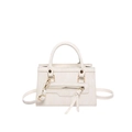 Piccola borsa a tracolla bianco crema con tasca frontale e dettagli dorati - Bianco