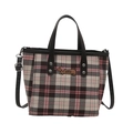 Pink and black plaid tote bag with dachshund embroidery and adjustable shoulder strap - Pink Butterfly Dachshund