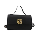 Chic black litchi pattern crossbody bag with gold baroque G buckle and top handle - Black