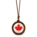 Close-up of wooden Canada maple leaf pendant necklace with intricate spiral carvings - Minimalist Maple Leaf On White Background (JY009151-10)