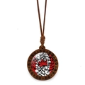 Vintage round wooden Canada maple leaf pendant necklace with adjustable brown cord - Pebble Texture Background Style (JY009151-9)