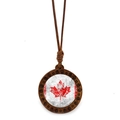 Macro detail of vintage wooden Canada flag pendant with intricate carved scrollwork frame - Scratched Distressed Art Style (JY009151-8)