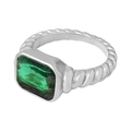 Anello vintage in argento intrecciato con pietra verde rettangolare incastonata - Taglia 8 / Stile Rettangolare Pietra di Vetro Verde (A504) / Colore acciaio