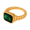 Anello vintage dorato con fascia intrecciata e grande gemma verde rettangolare - Taglia 6 / Stile Rettangolare Pietra di Vetro Verde (A504) / Oro