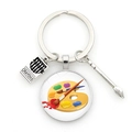 Artistic keychain featuring a crayon box, color palette, and paintbrush charms - Drawing Board & Brush Pattern Style 2 (Silver 2, JY009177)