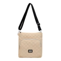 Sac bandoulière en nylon matelassé beige avec sangle réglable et poche zippée avant - Blanc